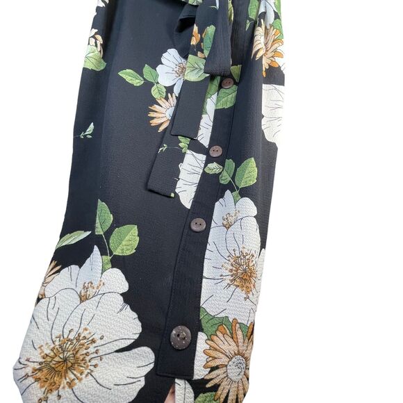 Monteau Black Floral‎ Wrap Front Tie Waist Women’s Floral Size XS Midi Dress - Picture 4 of 10